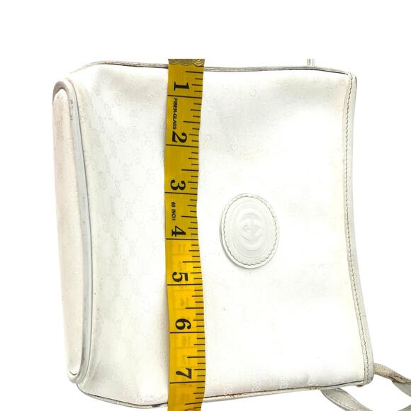 Vintage 80's Gucci White Bag Micro GG Logo Print Crossbody Purse Gold 1980's - Picture 13 of 15